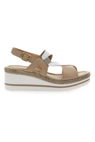 Weiße und beige Sandale mit mittlerem Keilabsatz PITTARELLO LOOK MK3313109