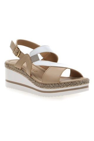 Weiße und beige Sandale mit mittlerem Keilabsatz PITTARELLO LOOK MK3313109