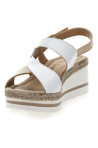 Weiße und beige Sandale mit mittlerem Keilabsatz PITTARELLO LOOK MK3313109