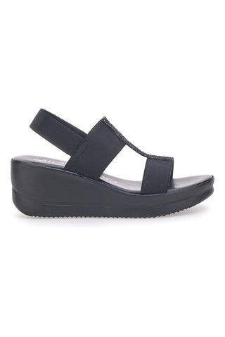 Sandali Neri Con Zeppa Elasticizzati MIO TEMPO 2210/9738