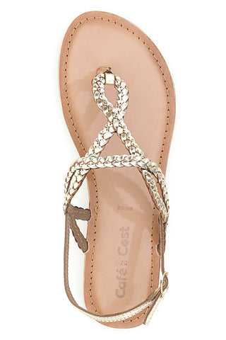 Cafè Cost 95105 Platin geflochtene Sandalen mit niedrigem Riemen