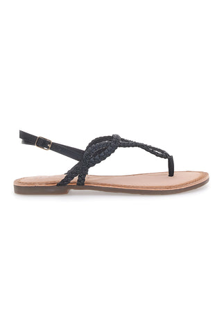 Cafè Cost 95105 Schwarze Sandalen mit niedrigem geflochtenem Riemen