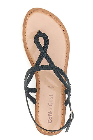 Cafè Cost 95105 Schwarze Sandalen mit niedrigem geflochtenem Riemen