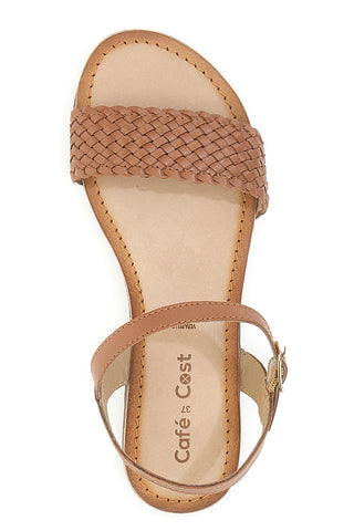 Sandali bassi cuoio con fascia intrecciata Cafè Cost 95155