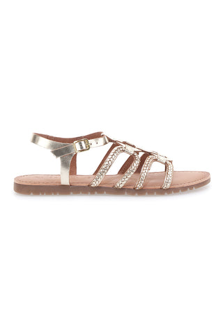 Niedrige goldene Sandalen mit gewebten Bändern Cafè Cost 95159