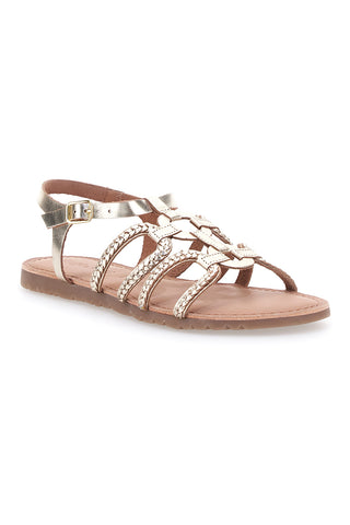 Niedrige goldene Sandalen mit gewebten Bändern Cafè Cost 95159