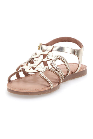 Niedrige goldene Sandalen mit gewebten Bändern Cafè Cost 95159