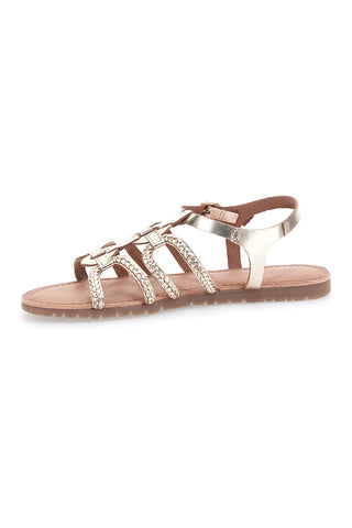 Niedrige goldene Sandalen mit gewebten Bändern Cafè Cost 95159