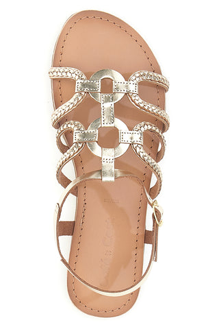 Niedrige goldene Sandalen mit gewebten Bändern Cafè Cost 95159