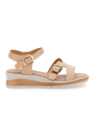 Sandali beige con doppia fibbia e sottopiede in vera pelle Bio Up 404