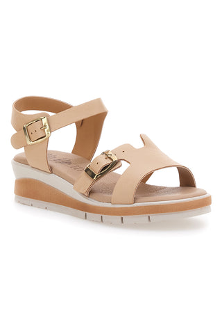 Sandali beige con doppia fibbia e sottopiede in vera pelle Bio Up 404