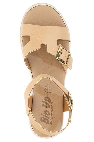 Sandali beige con doppia fibbia e sottopiede in vera pelle Bio Up 404