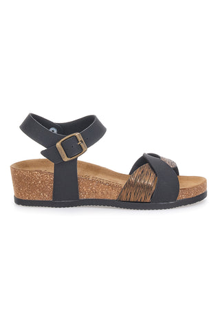 Sandali neri con zeppa e cinturino Bio Up 306