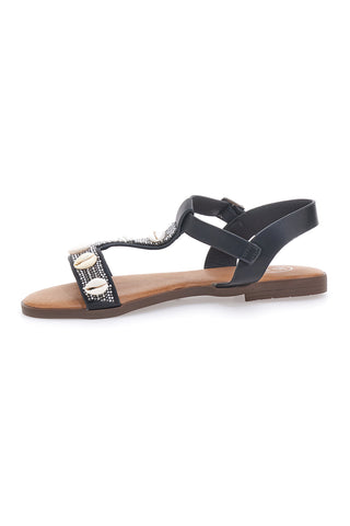 Sandali neri con strass e fibbia decorativa GALIA 020212