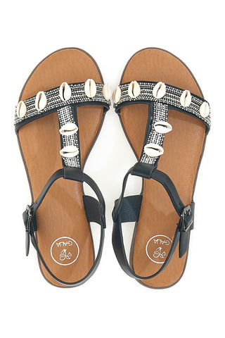 Sandali neri con strass e fibbia decorativa GALIA 020212