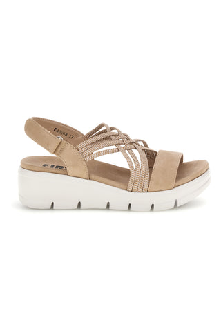 Beige Sandalen mit geflochtenen Riemen und Klettverschluss The first active 24001A
