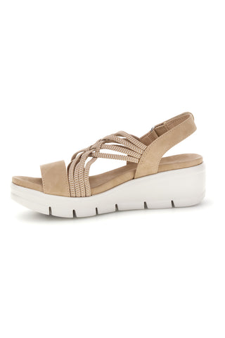 Sandali beige con fasce intrecciate e velcro The first active 24001A