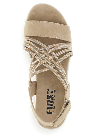 Sandali beige con fasce intrecciate e velcro The first active 24001A