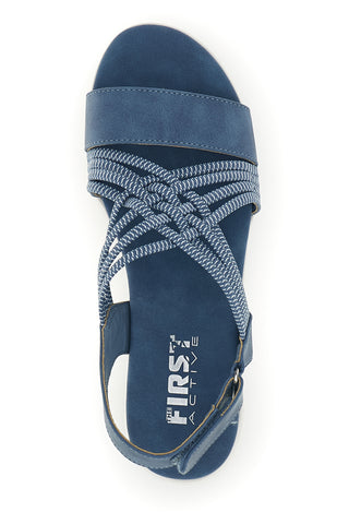 Sandali blu con fasce intrecciate e velcro The first active 24001A