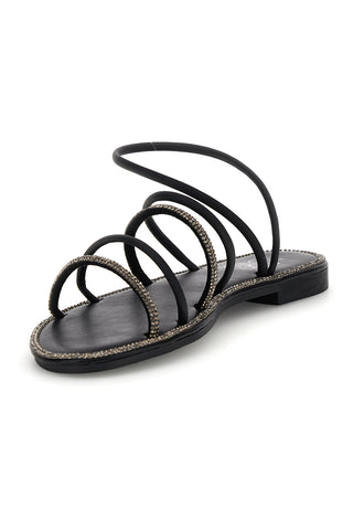 Schwarze flache Sandalen Mon dieu PRE9350