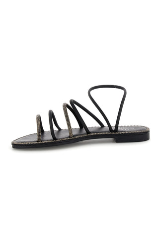 Schwarze flache Sandalen Mon dieu PRE9350