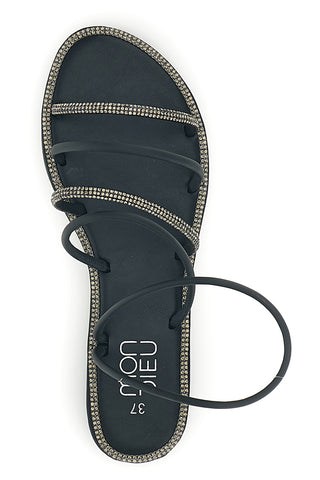 Schwarze flache Sandalen Mon dieu PRE9350