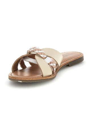 Ciabatte beige in vera pelle con fasce incrociate Pittarello sun TIMA3960