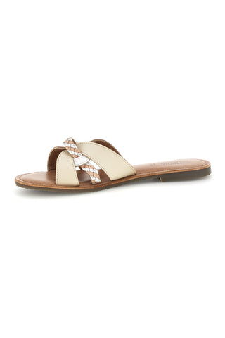 Ciabatte beige in vera pelle con fasce incrociate Pittarello sun TIMA3960
