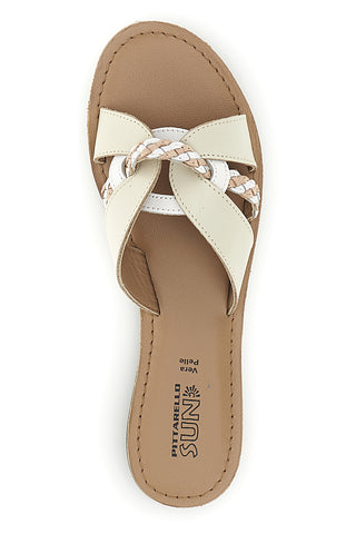 Ciabatte beige in vera pelle con fasce incrociate Pittarello sun TIMA3960