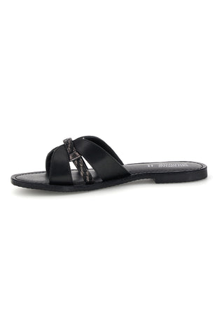 Ciabatte nero in vera pelle con fasce incrociate Pittarello sun TIMA3960