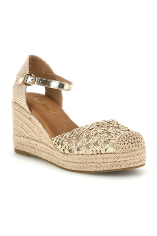 Sandali espadrillas oro con zeppa e cinturino Fun beach P714