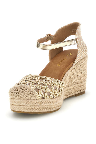 Sandali espadrillas oro con zeppa e cinturino Fun beach P714