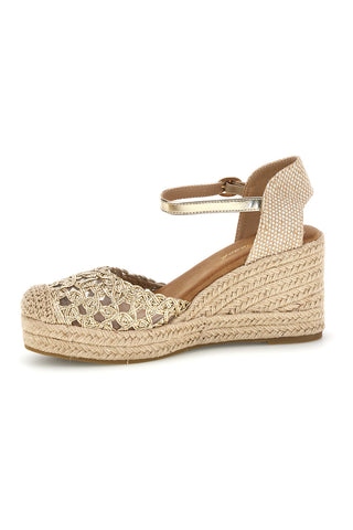Sandali espadrillas oro con zeppa e cinturino Fun beach P714