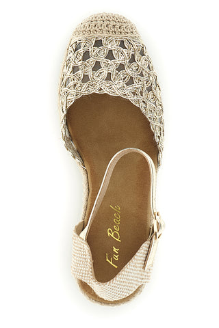 Sandali espadrillas oro con zeppa e cinturino Fun beach P714