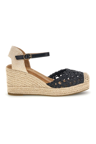Sandali Espadrillas neri con zeppa e cinturino Fun beach P714