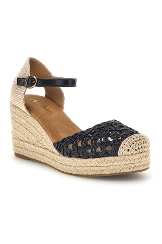 Sandali Espadrillas neri con zeppa e cinturino Fun beach P714