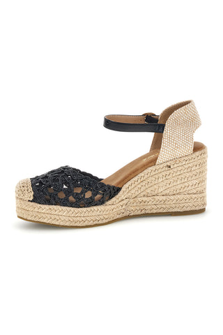 Sandali Espadrillas neri con zeppa e cinturino Fun beach P714
