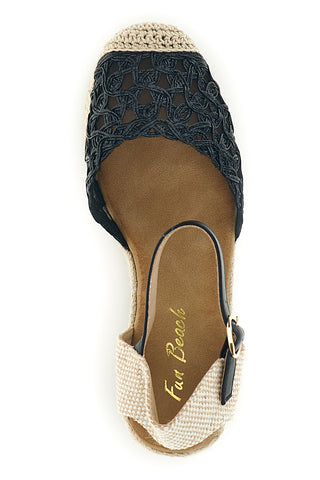 Sandali Espadrillas neri con zeppa e cinturino Fun beach P714