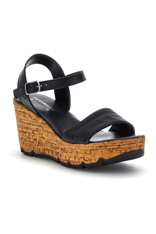 Sandali neri in pelle con zeppa effetto sughero e cinturino Pittarello 29733002