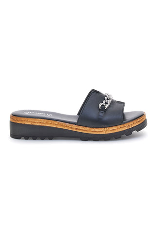 Schwarze Hausschuhe aus echtem Leder Made in Italy mit Kette Pittarello 333170811