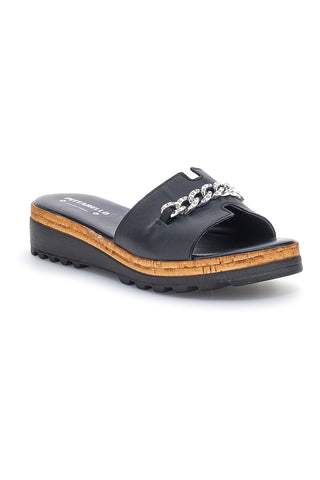 Schwarze Hausschuhe aus echtem Leder Made in Italy mit Kette Pittarello 333170811