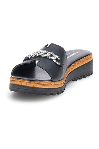 Schwarze Hausschuhe aus echtem Leder Made in Italy mit Kette Pittarello 333170811