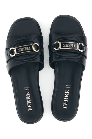 Ciabatta nera con sottopiede in pelle Ferre F1010