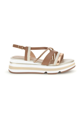 Sandali beige con fasce incrociate e zeppa Burani 52192C1579