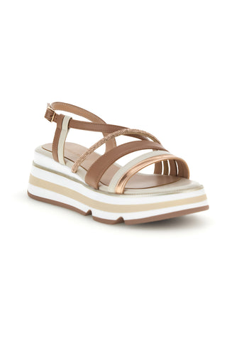 Sandali beige con fasce incrociate e zeppa Burani 52192C1579