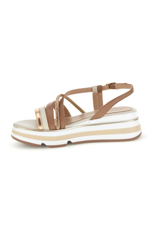 Sandali beige con fasce incrociate e zeppa Burani 52192C1579