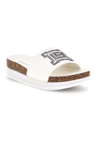 Weiße Slipper mit Logoband und Plateau Laura biagiotti 9784