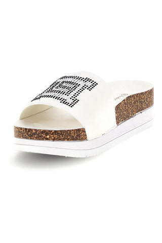 Weiße Slipper mit Logoband und Plateau Laura biagiotti 9784