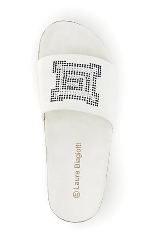 Weiße Slipper mit Logoband und Plateau Laura biagiotti 9784