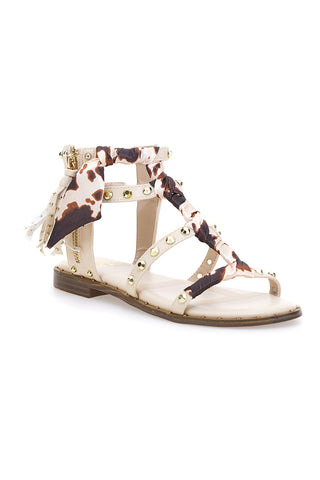 Sandali beige con borchie e lacci animalier Me & Me 1660